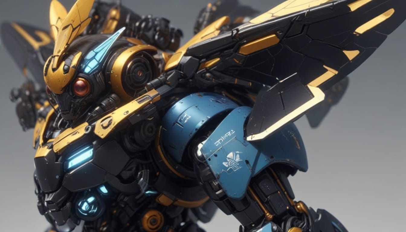 Sleek Robo-Bee Concept Art in 3D Anime Style