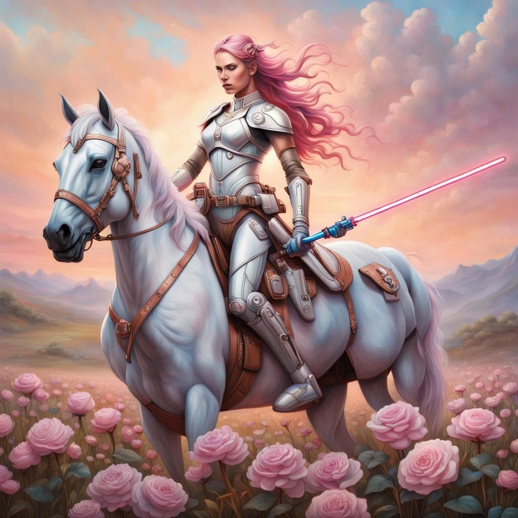 Pink Haired Jedi Knight on Cybernetic Horse