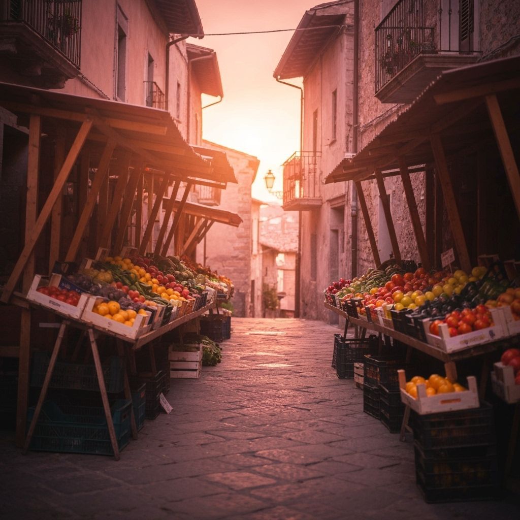 Italian Village Market in Golden Light