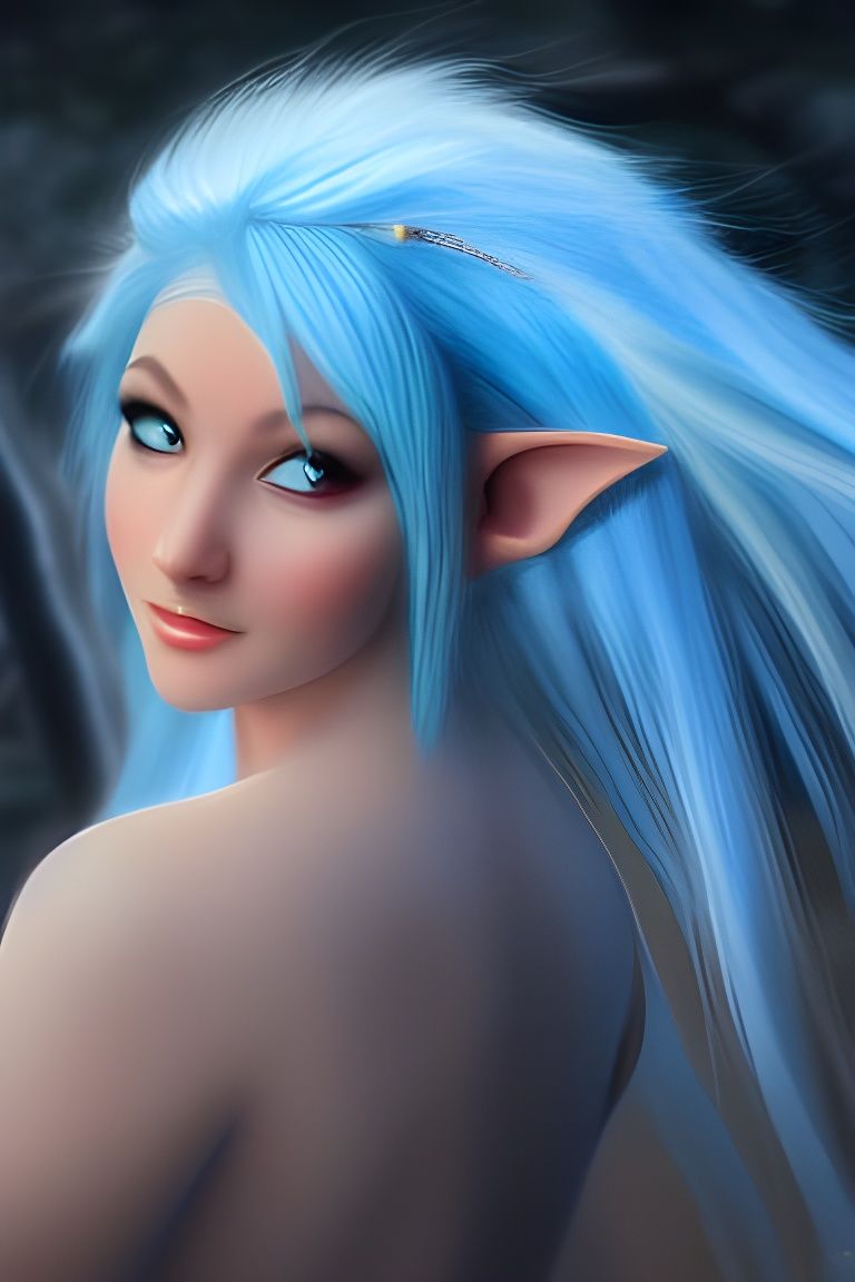 Blue-Haired Fairy with Elven Ears: Digital Art