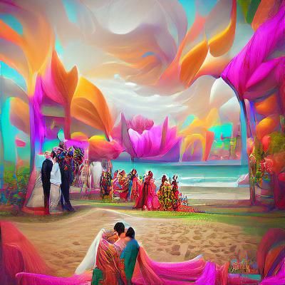 Vibrant Indian Beach Wedding Ceremony: Psychedelic Art