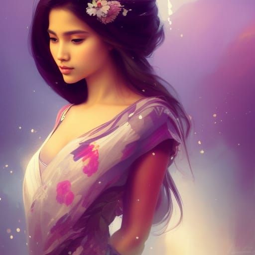 Nepali Princess Portrait in Art Nouveau Style