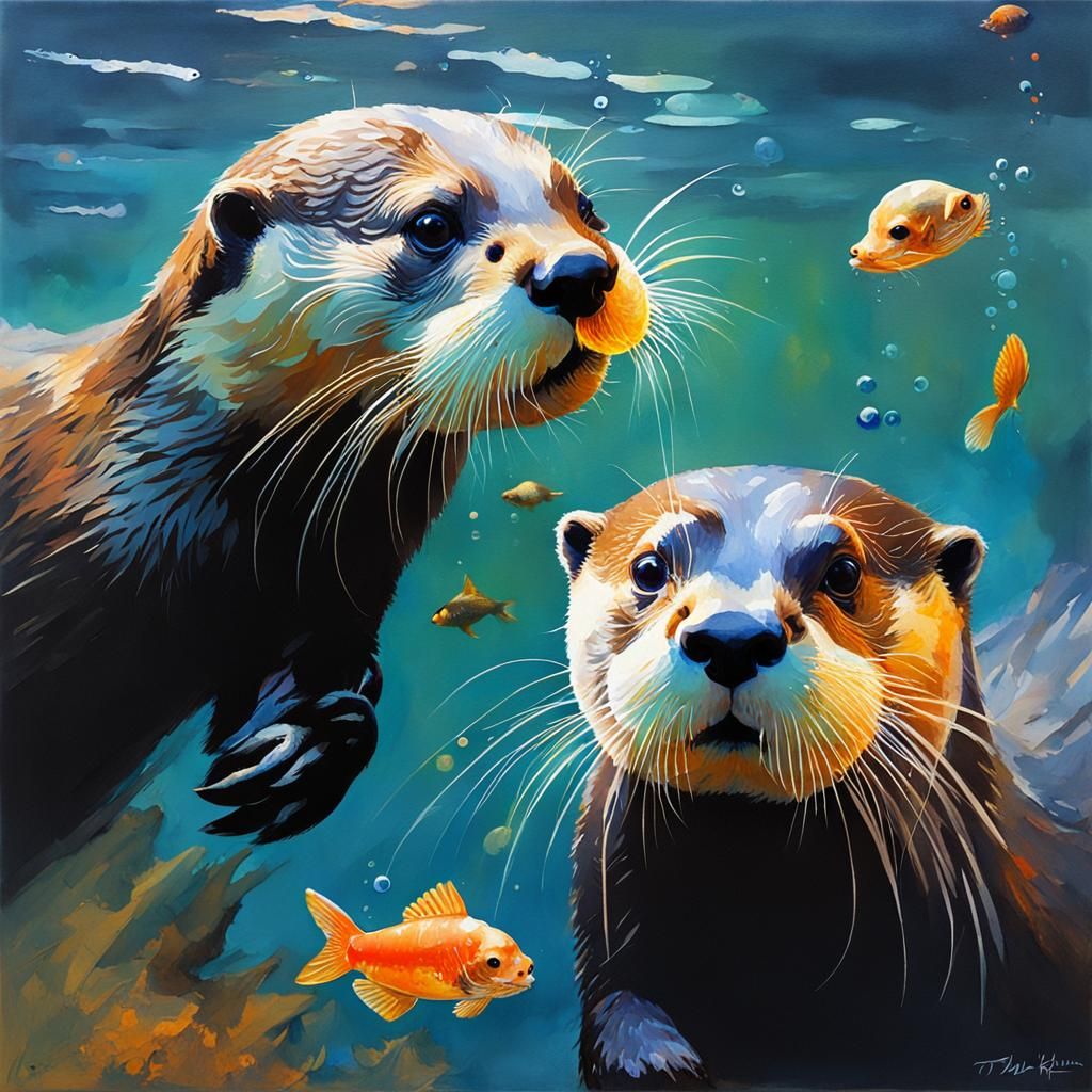Otters Play: Photorealistic Thermal Image in Acrylic Art