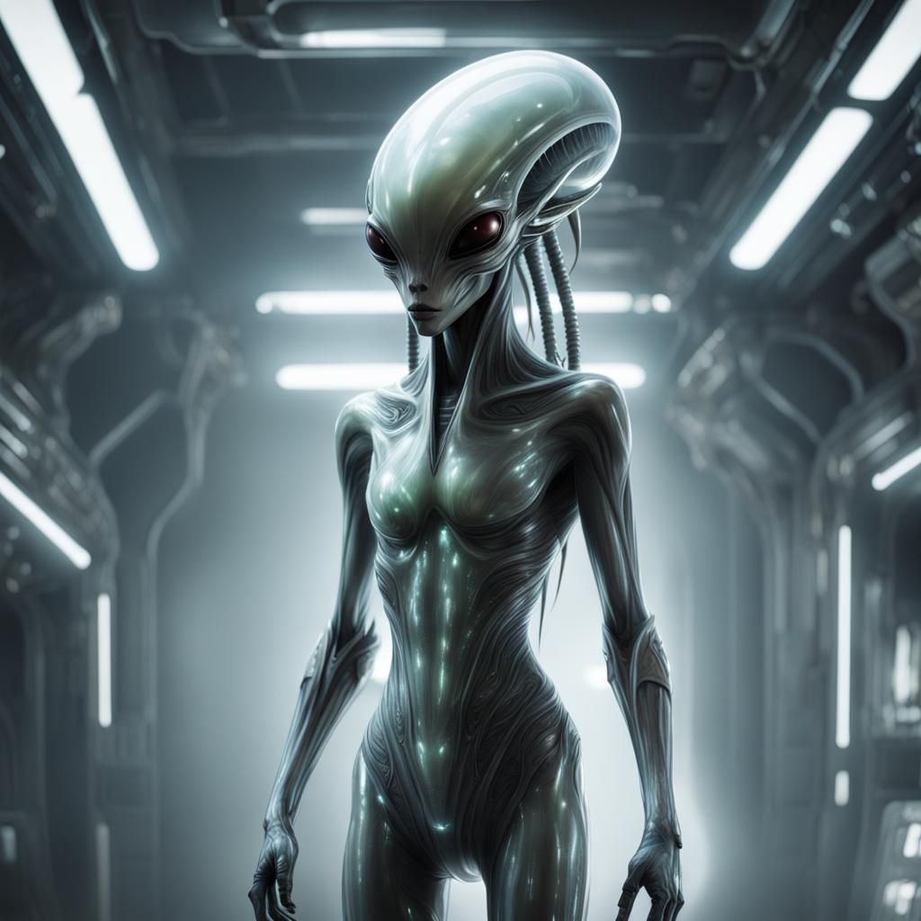 Attractive Alien in Translucent Outfit