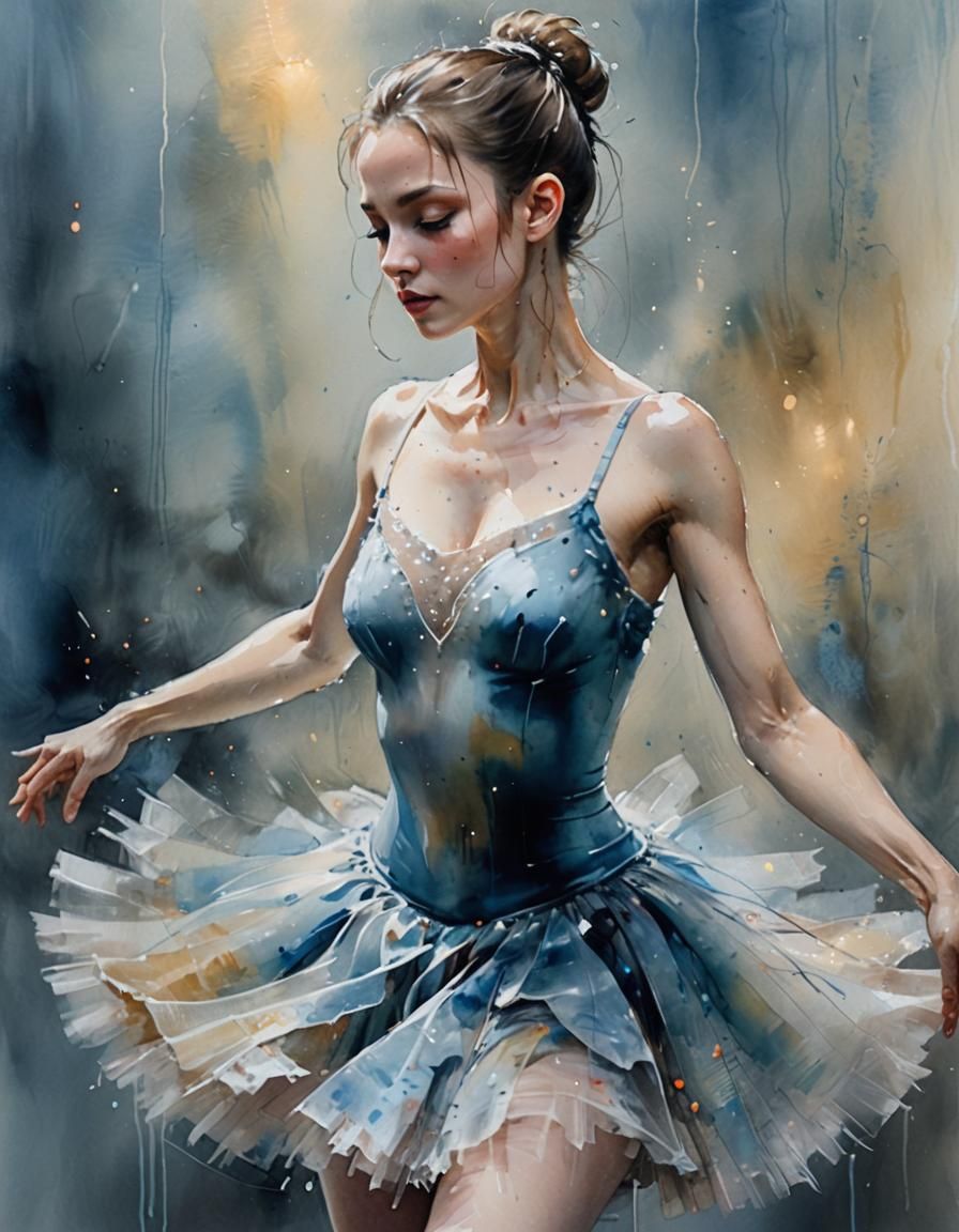 Ballerina in Watercolor, Wet-on-Wet Technique