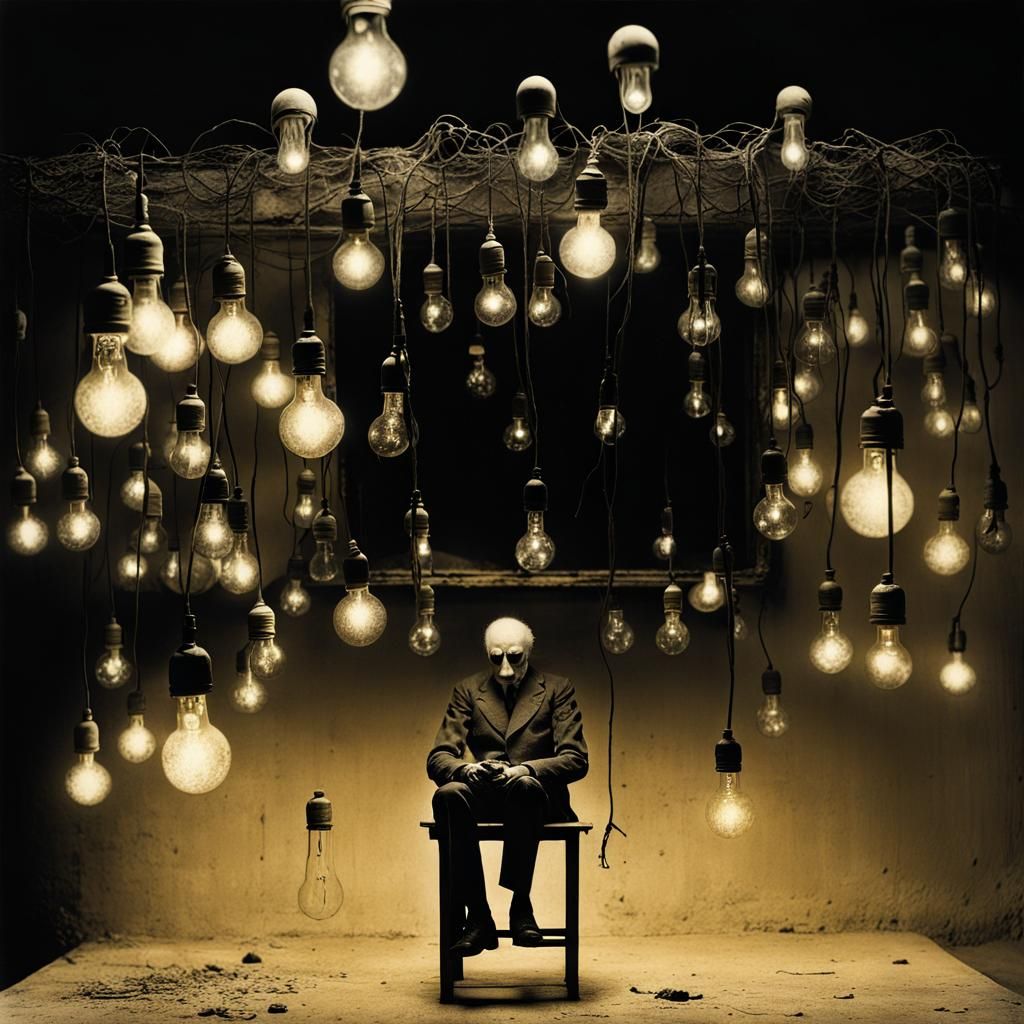One Hundred Light Bulbs in Surreal Style