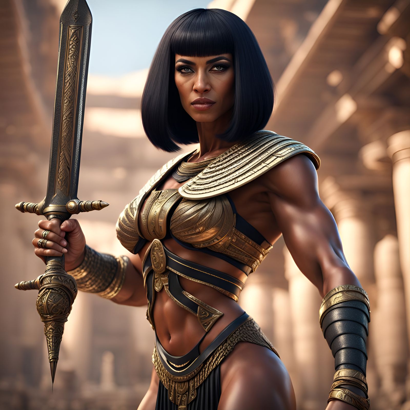 Egyptian Bodybuilder Warrior with Swords