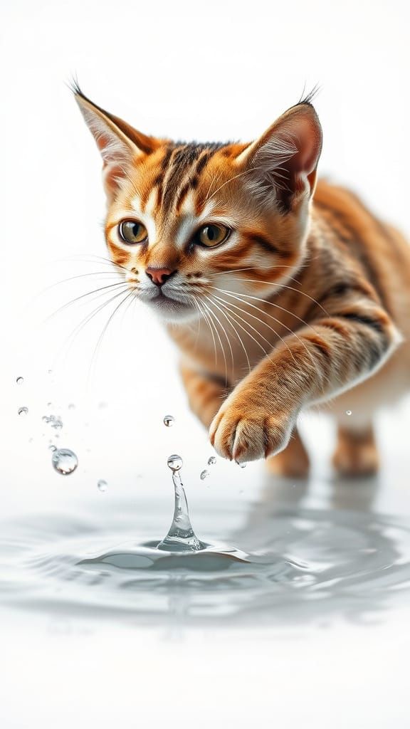 Leaping Cat in Dew Drops: Macro Photography