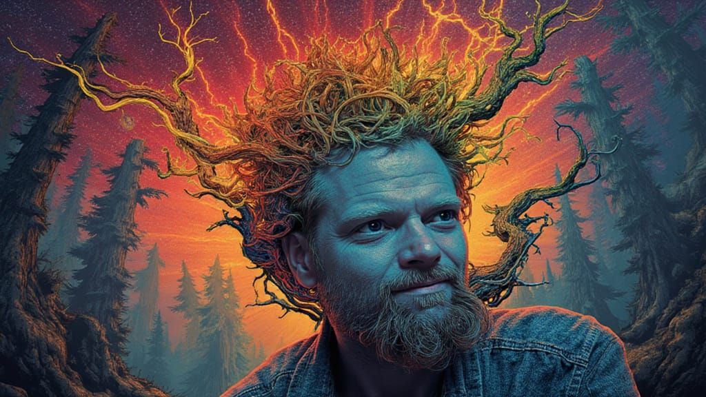 Fractal Faced Man with Rainbow Moss: 3D Shading