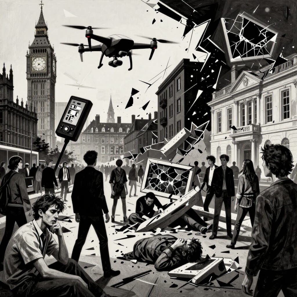 Expressionist Artwork of Chaotic Modern England