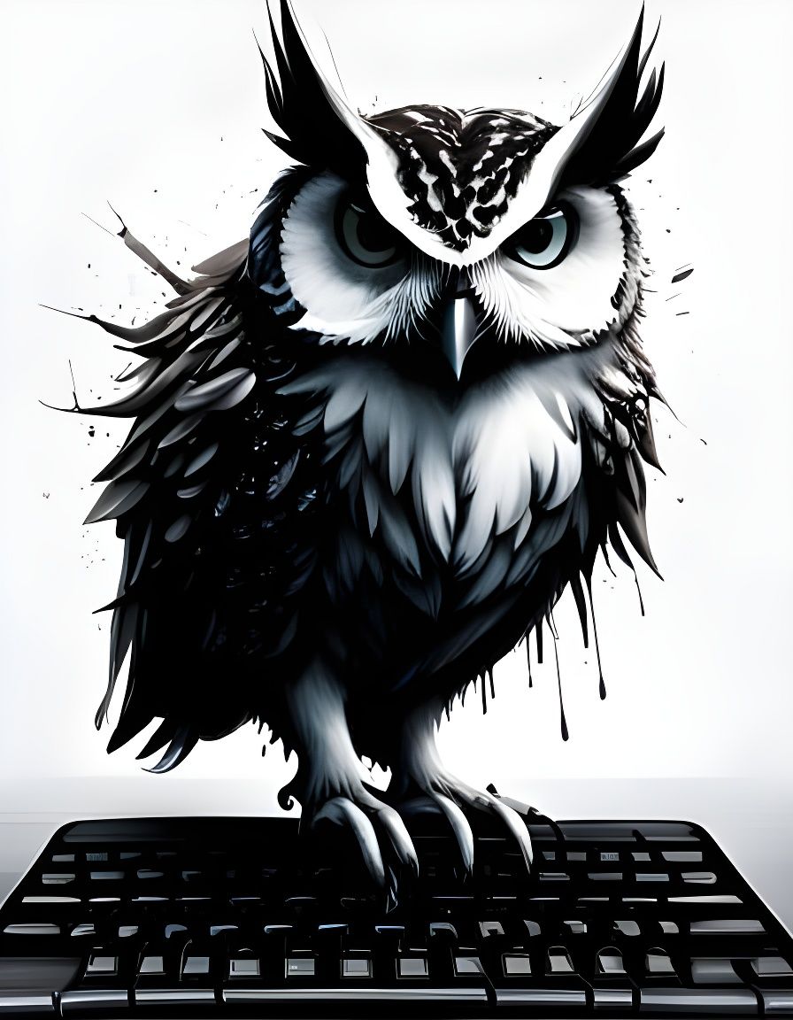 Owl Scribe: Detailed Digital Illustration in Pastel Colors