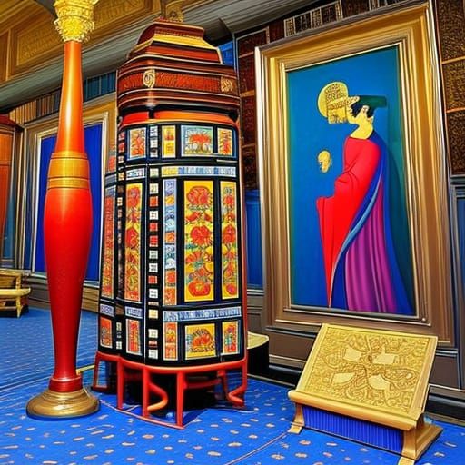 Photorealistic Cloisonné Column in Surrealist Style