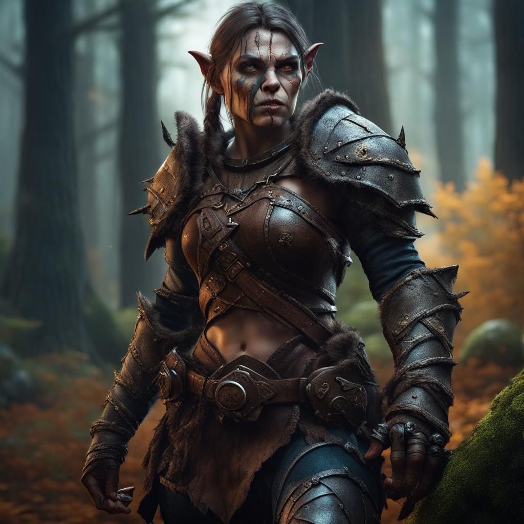 Wild Orc Female in Forest, Matte Painting
