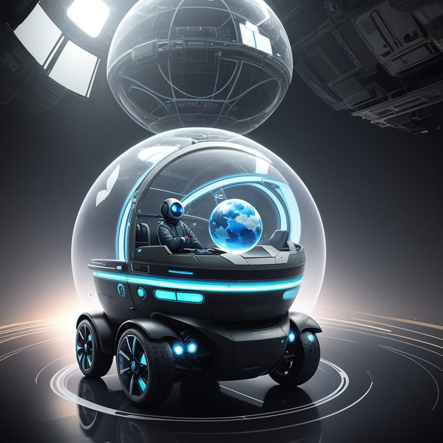 Spherical Electric Car Concept Art in Futuristic Digital Sty...