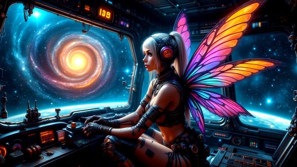 Cyborg Fairy Punk Astronaut in Retro Rocket