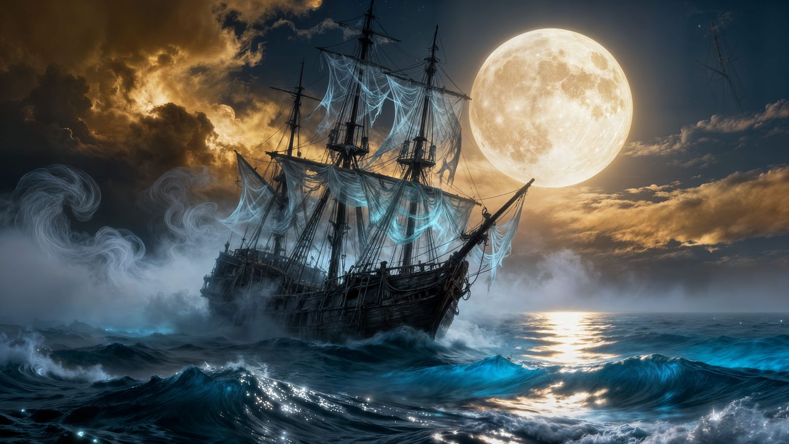 Ghostly Weathered Sailing Ship