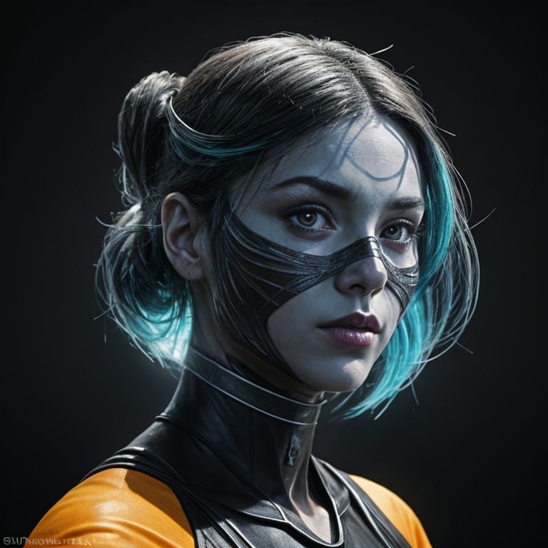 Surreal Black Tape Portrait in Vibrant Colors