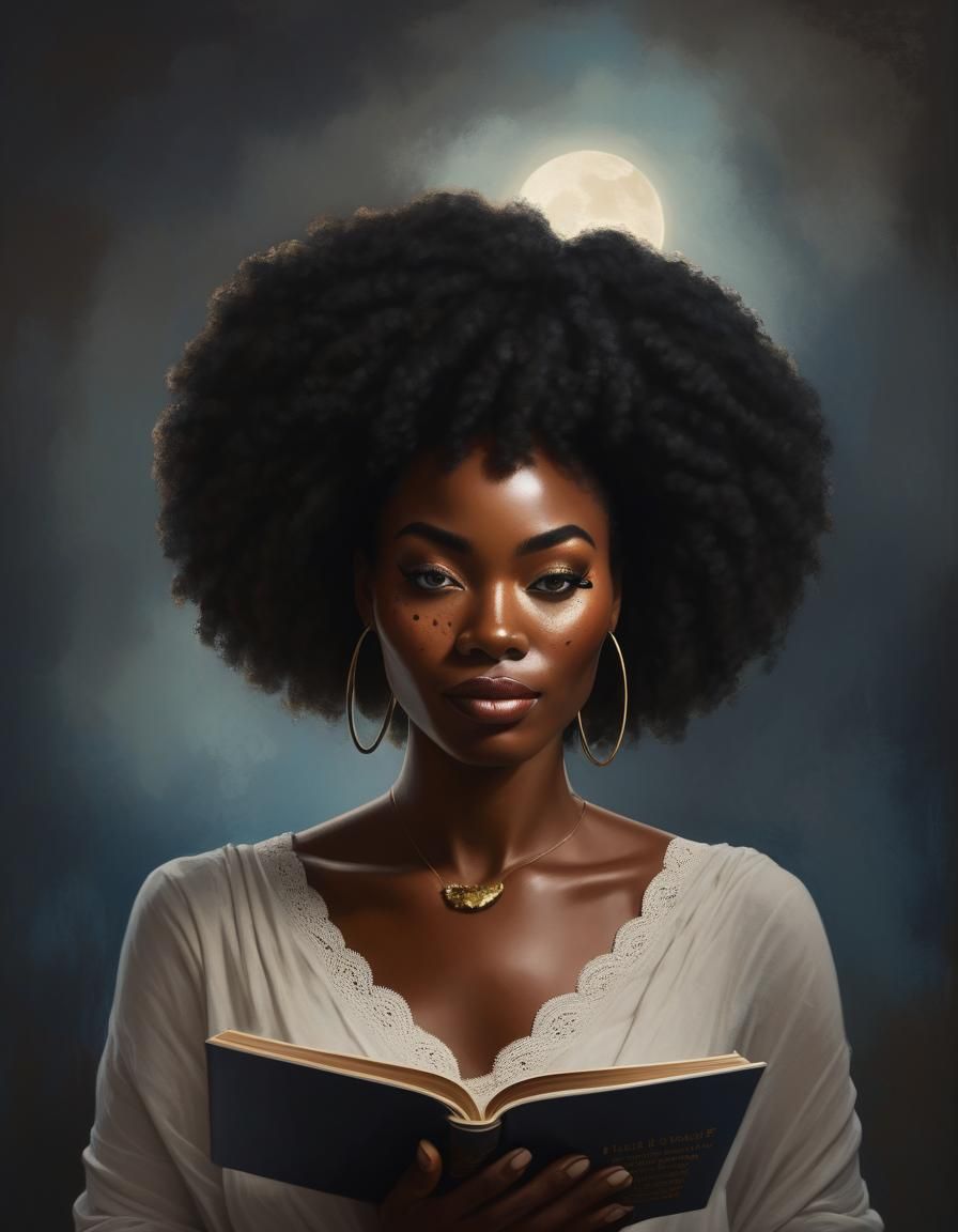 Elegant Afro-Caribbean Woman Reading a Book