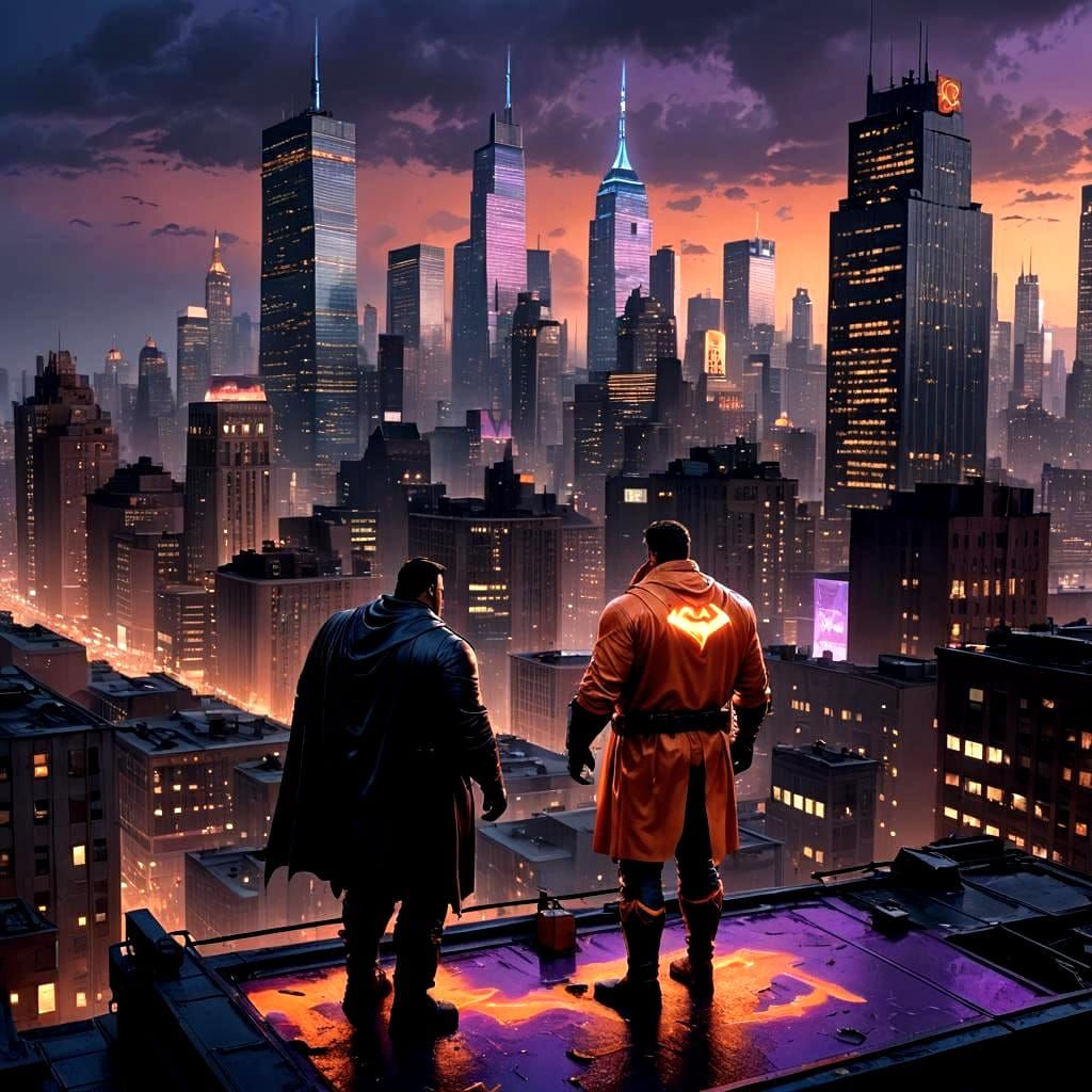 Overweight Superhero in Gotham, Detailed Matte Painting