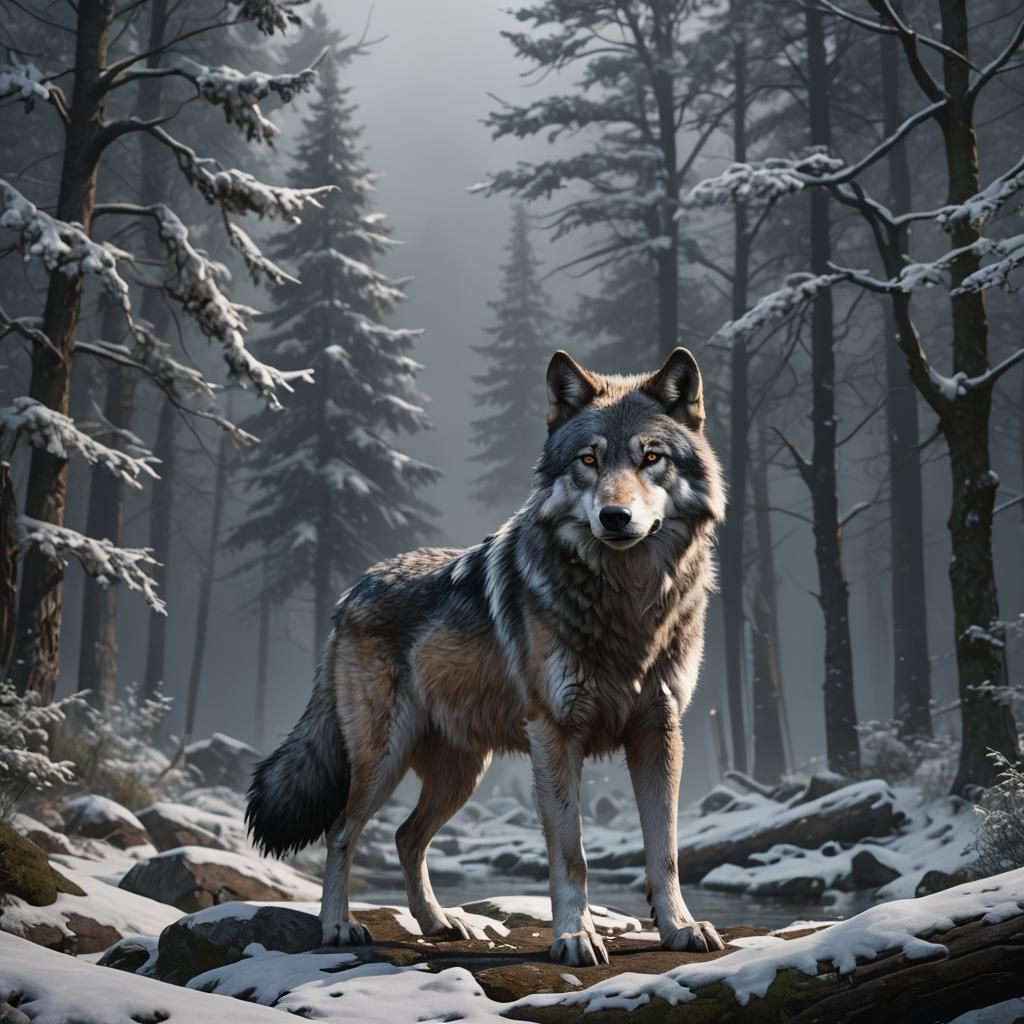 Gray Wolf Detailed Matte Painting