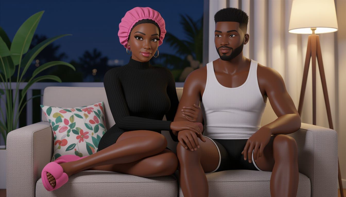 Animated Style Portrait of African Couple Holding Hands