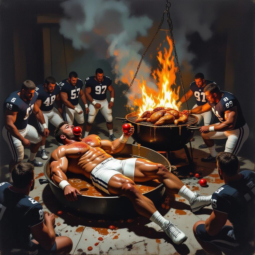 Horror Scene: Football Team Cooks Captain and Coach