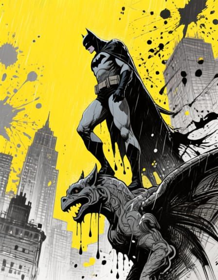 Batman in Gotham: Abstract Mixed-Media Illustration