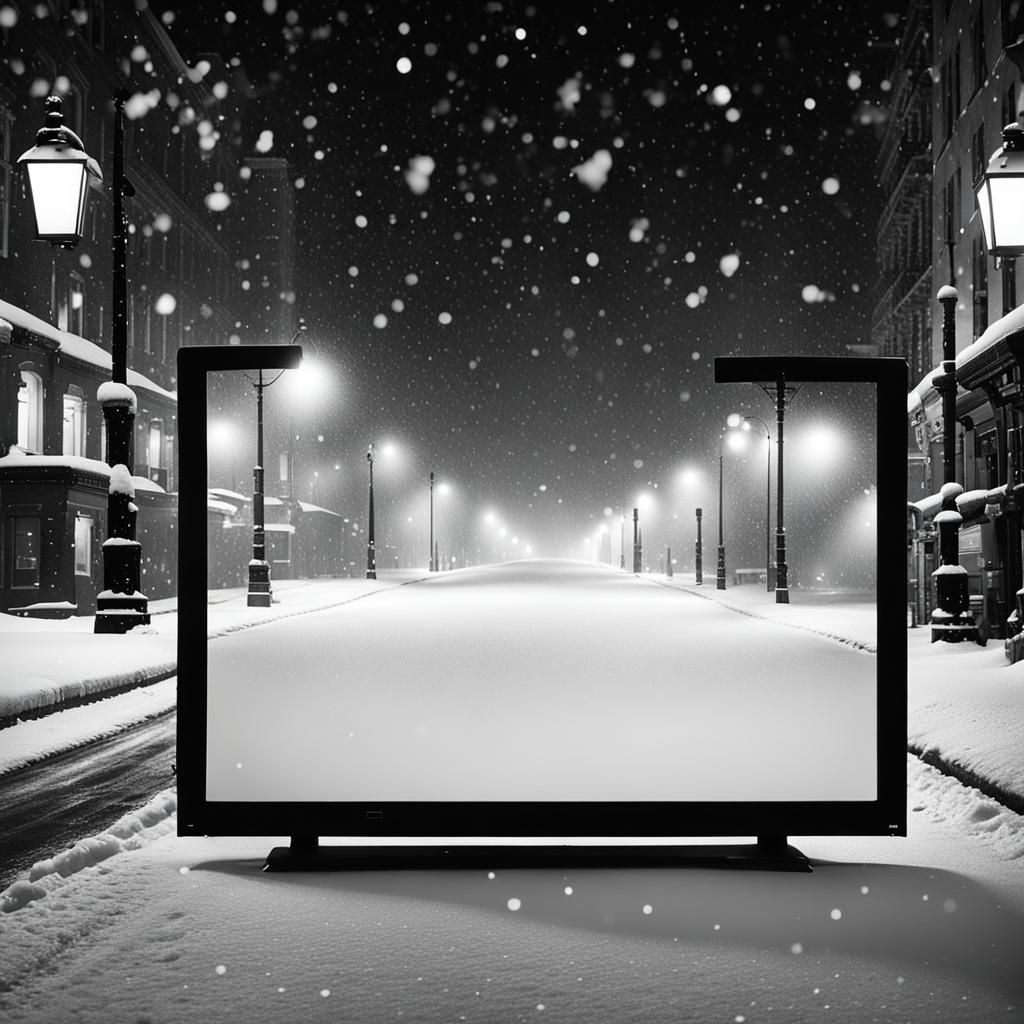 Snowy Night Street on Gaming Computer Screen