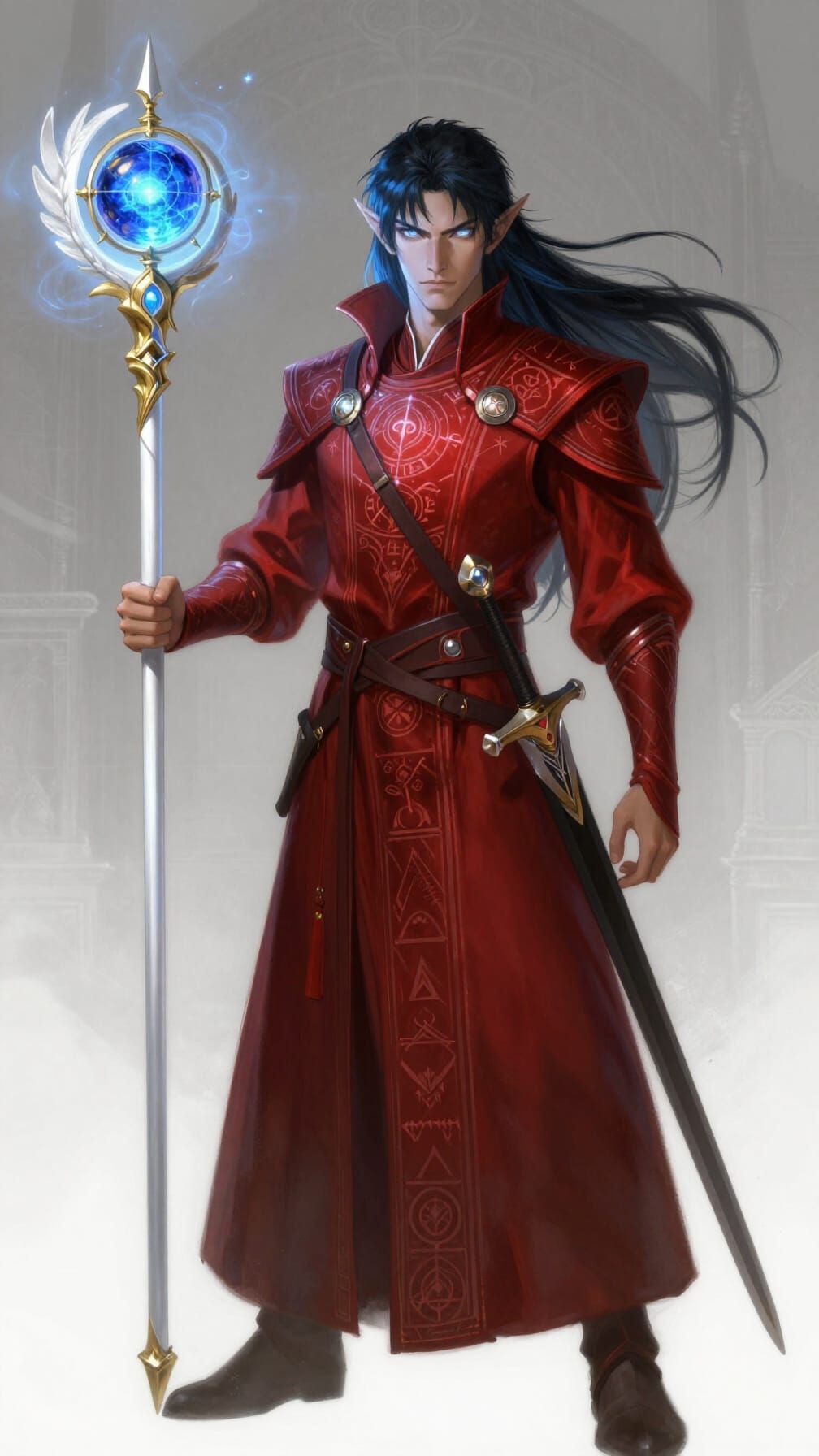 Heroic Half-Elf Fighter Wizard in Painterly Fantasy Style