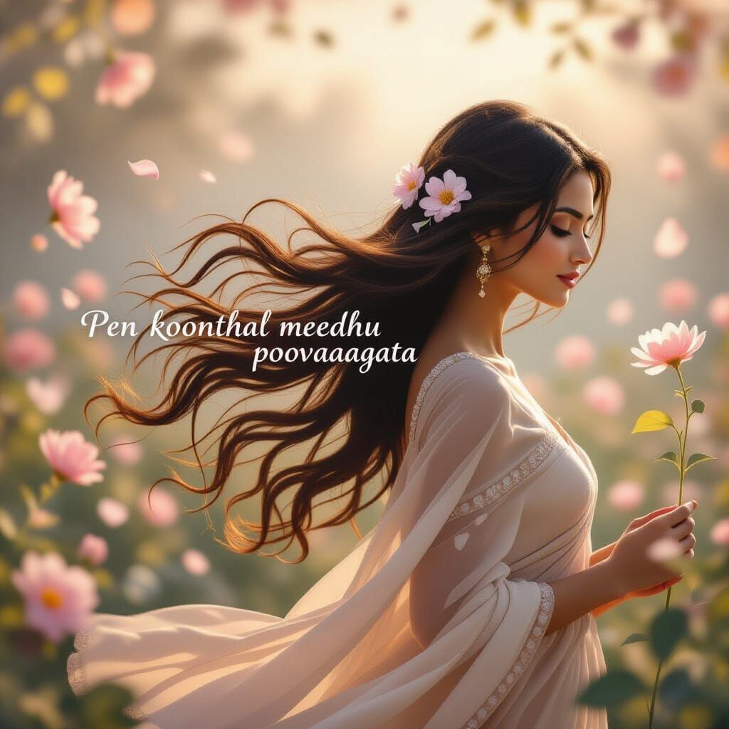 Dreamy Artwork: Flower Blooms in Woman's Hair