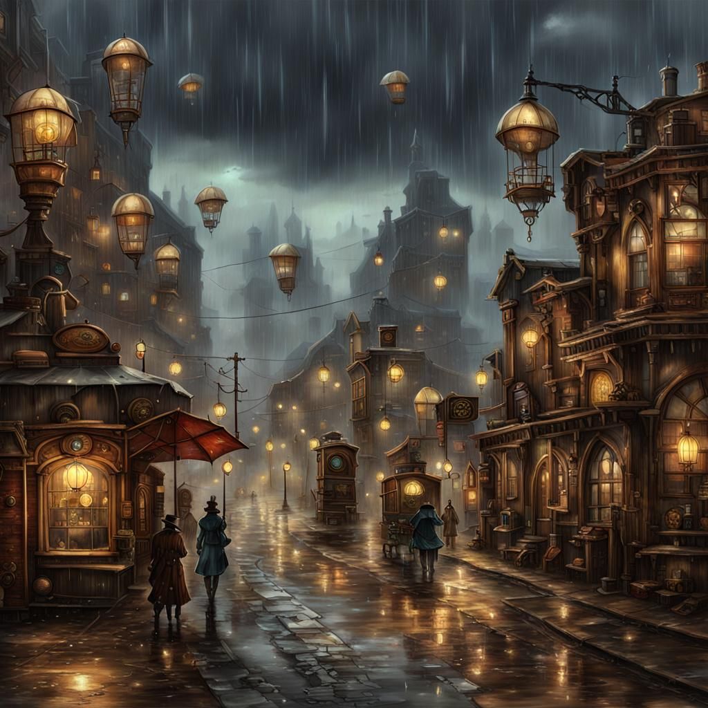 Rainy Steampunk Townscape