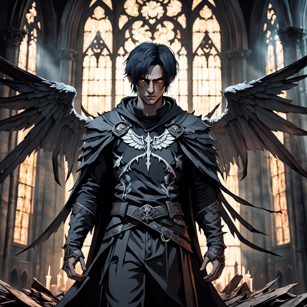 Gothic Dark Fantasy Angel Portrait in Ruined Cathedral