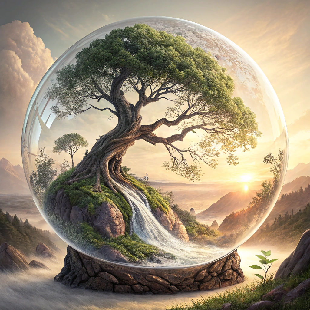 Majestic Crystal Orb Reveals Ethereal Tree Scene