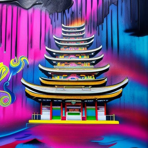 Japanese Queen of Pagoda in Graffiti Art Style