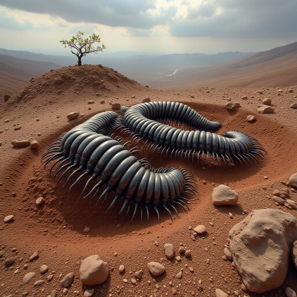 Giant centipedes that have taken over the earth after the ap...