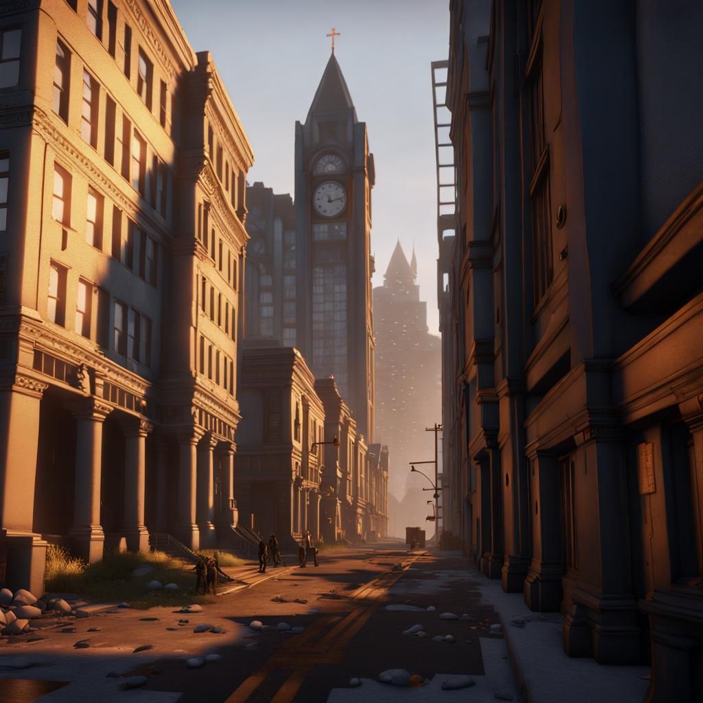 City 17 Reconstruction in Golden Hour Light