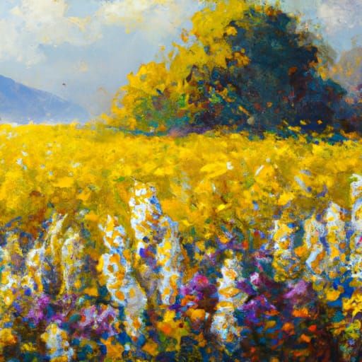 Lush Flower Field as Oil Painting