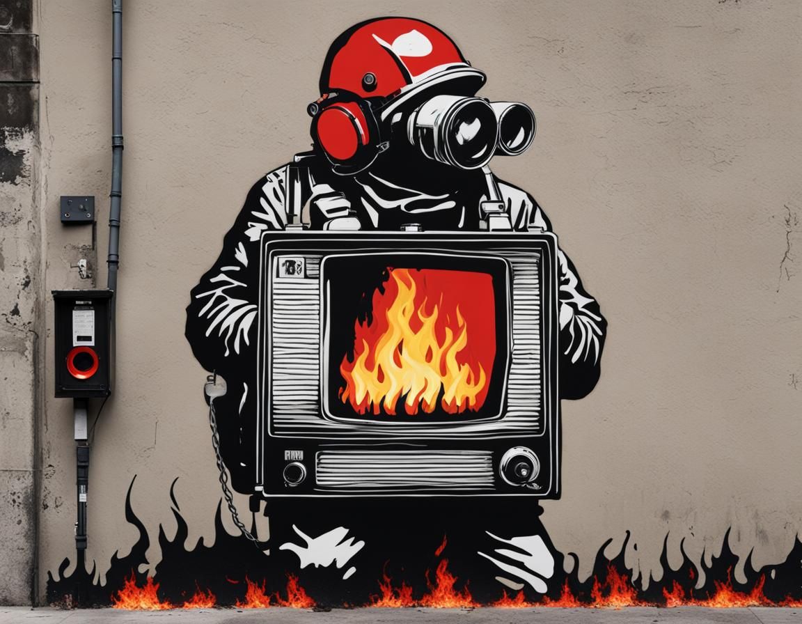 Banksy Graffiti Art: Anti-Surveillance State on Fire