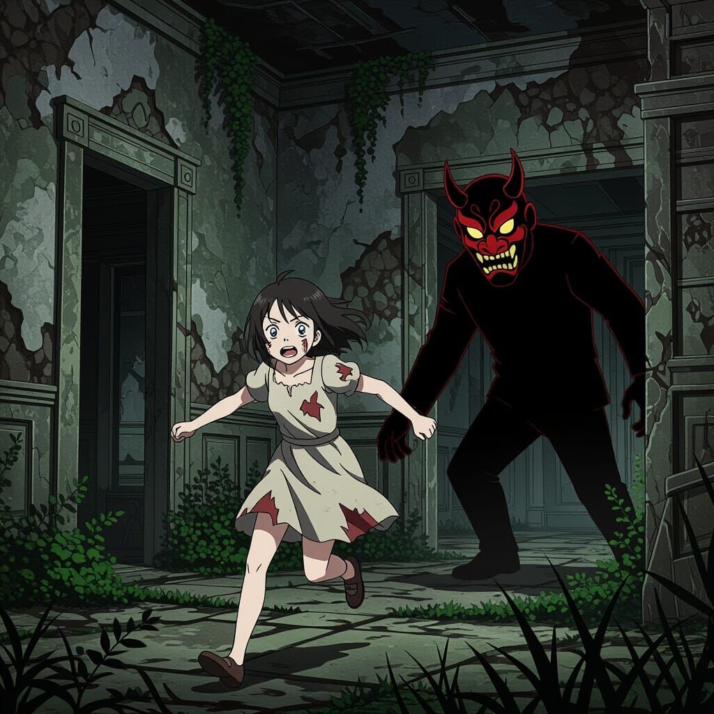 Anime Horror: Girl Escapes Oni Mask Killer
