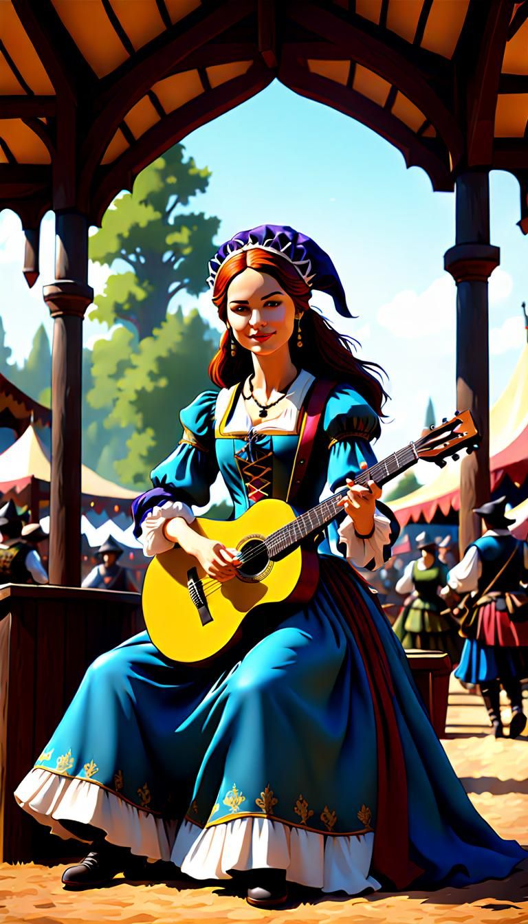 Renaissance Faire Guitarist in 64-bit Animation