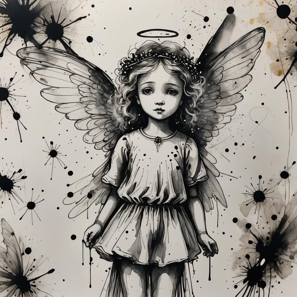 Surreal Child's Drawing: Black Crayon Angel