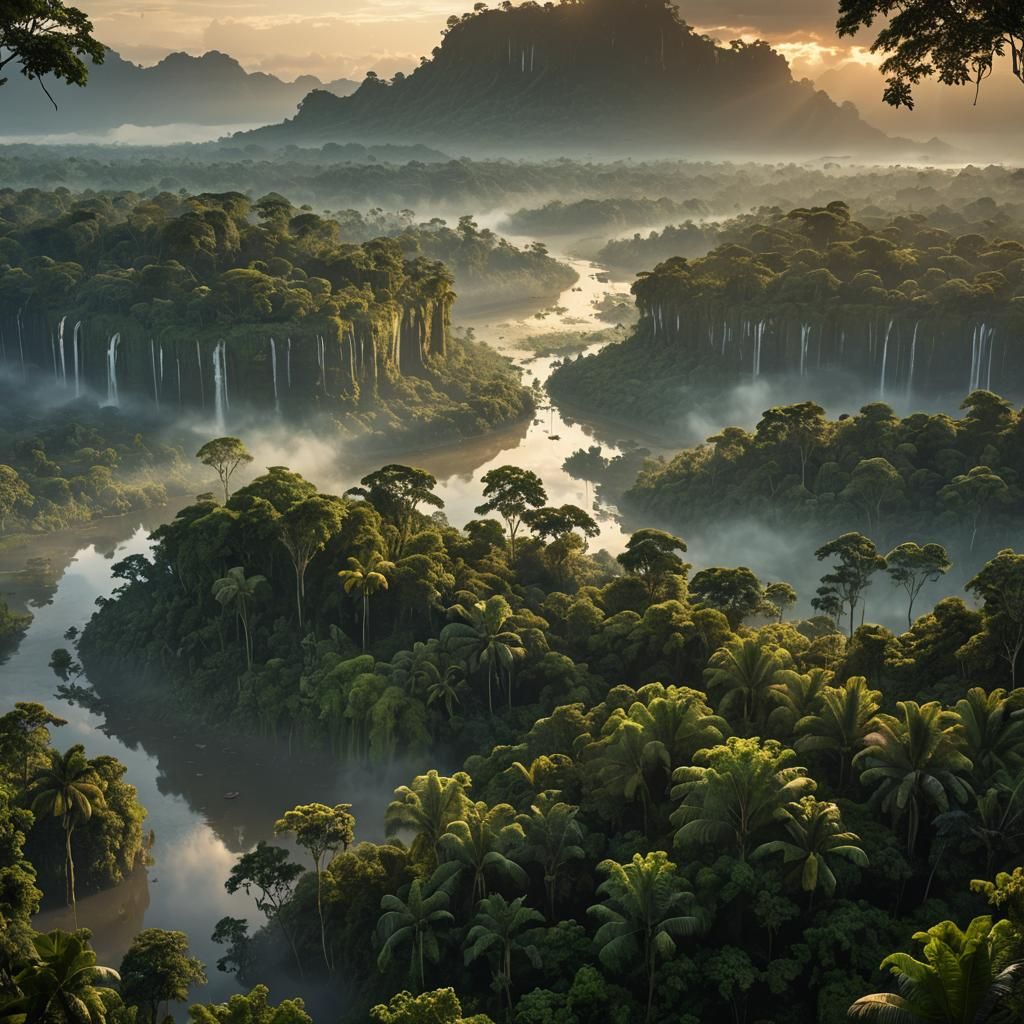 Amazon Jungle Sunrise: Epic Digital Matte Painting