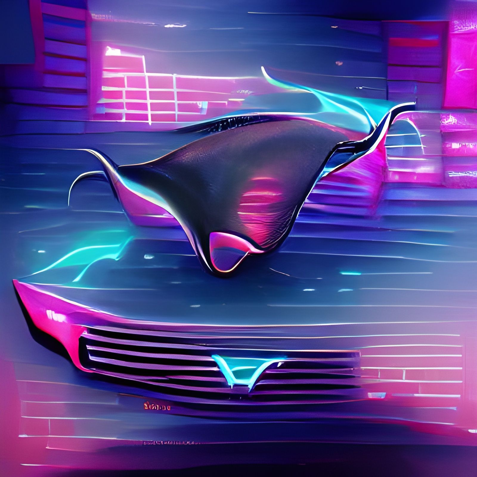 Manta Ray in Synthwave Neon Retro Style