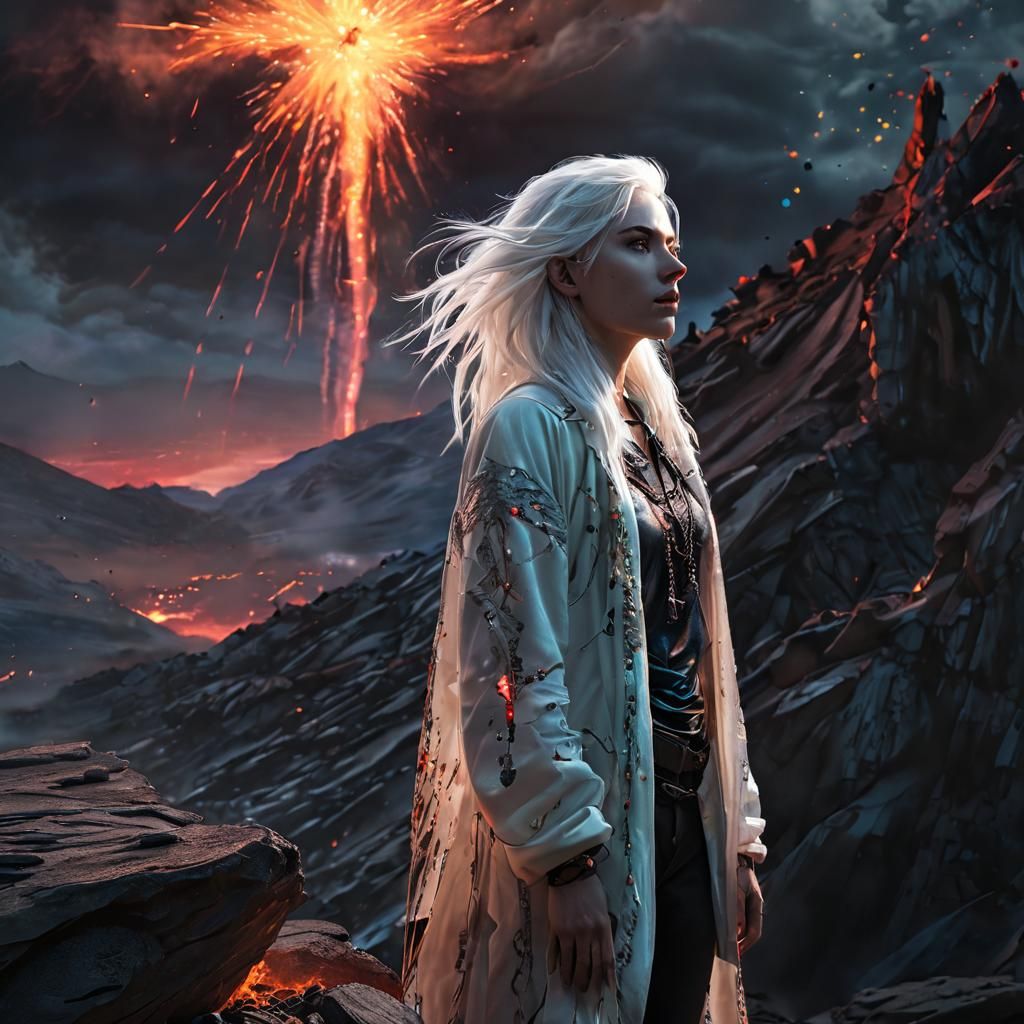 Androgynous Changeling Woman in Electric Dreamscape