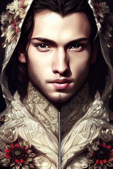 Beautiful Man with Flower Cloak in Digital Illustration