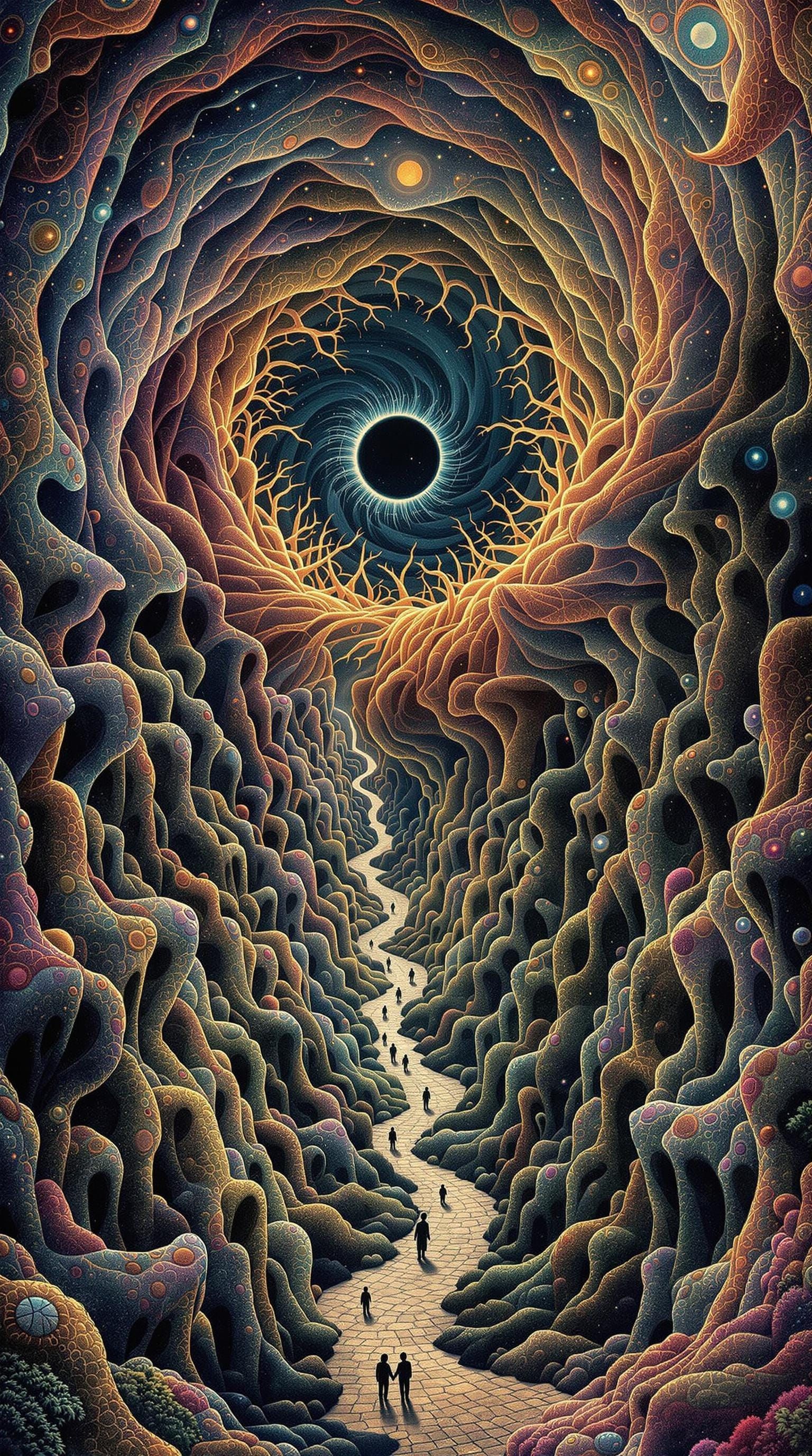 Dreamlike Isometric Scene Inspired by Hieronymus Bosch