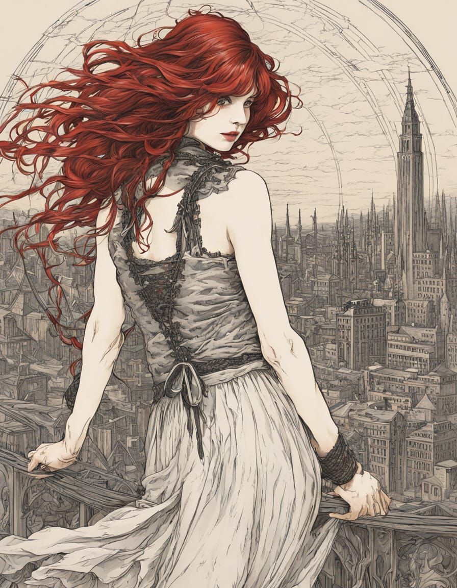 Tolkien-esque Woman in Arthur Rackham Style