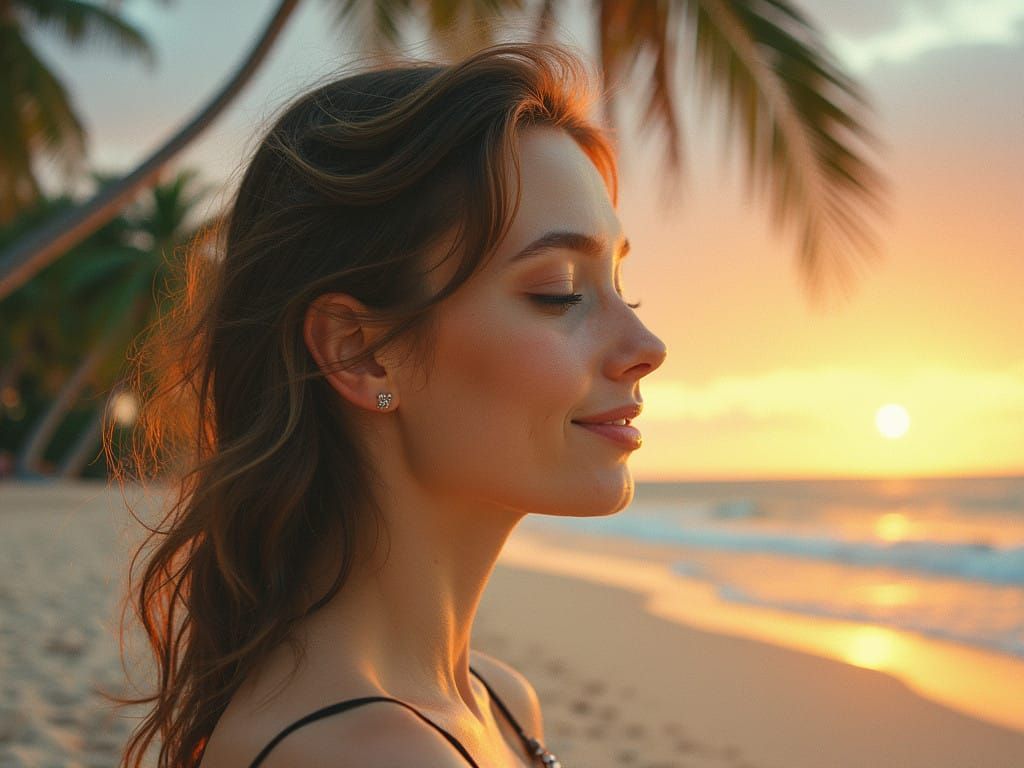 Serene Tropical Goddess at Sunset