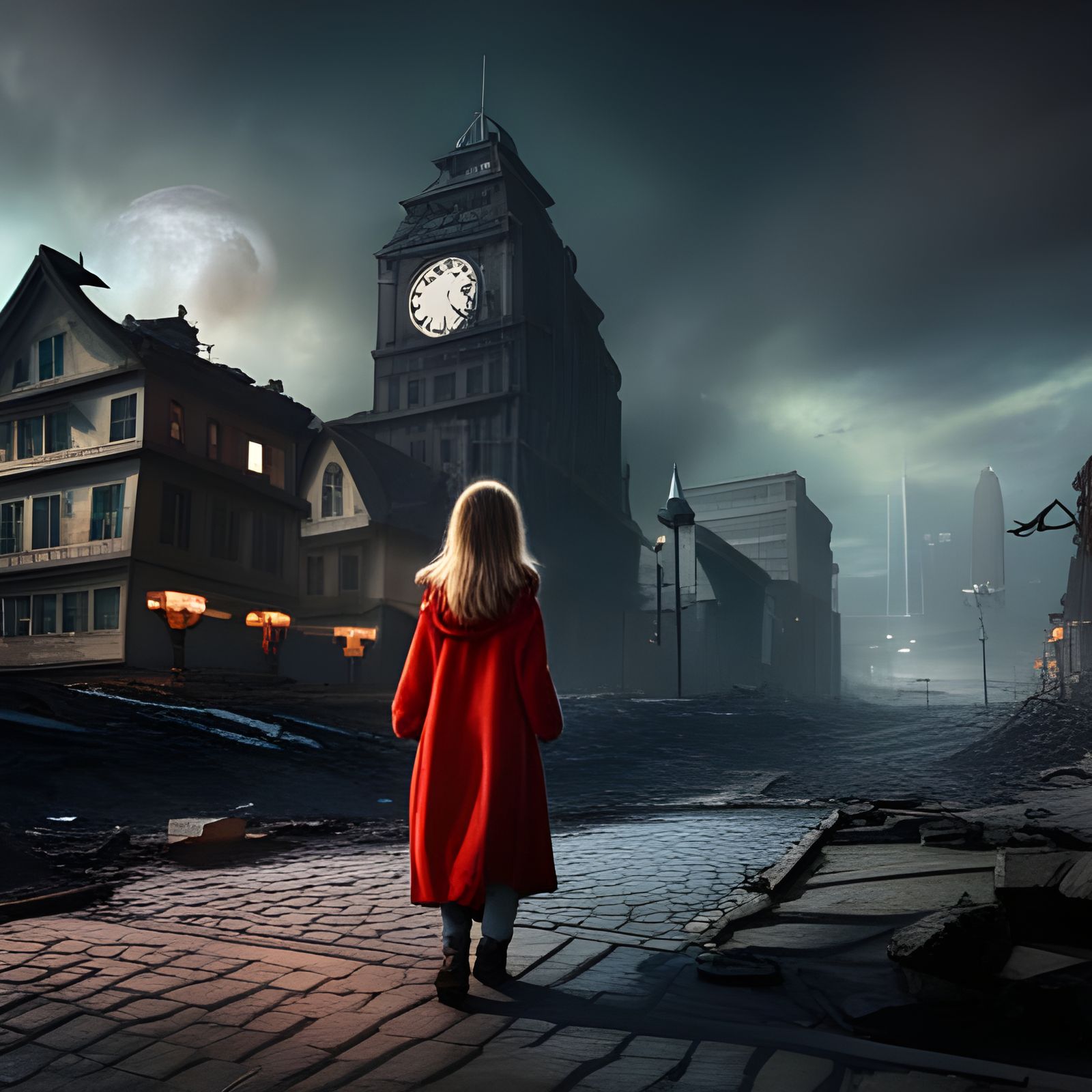 Scared Girl in Big Town: Fantasy Concept Art