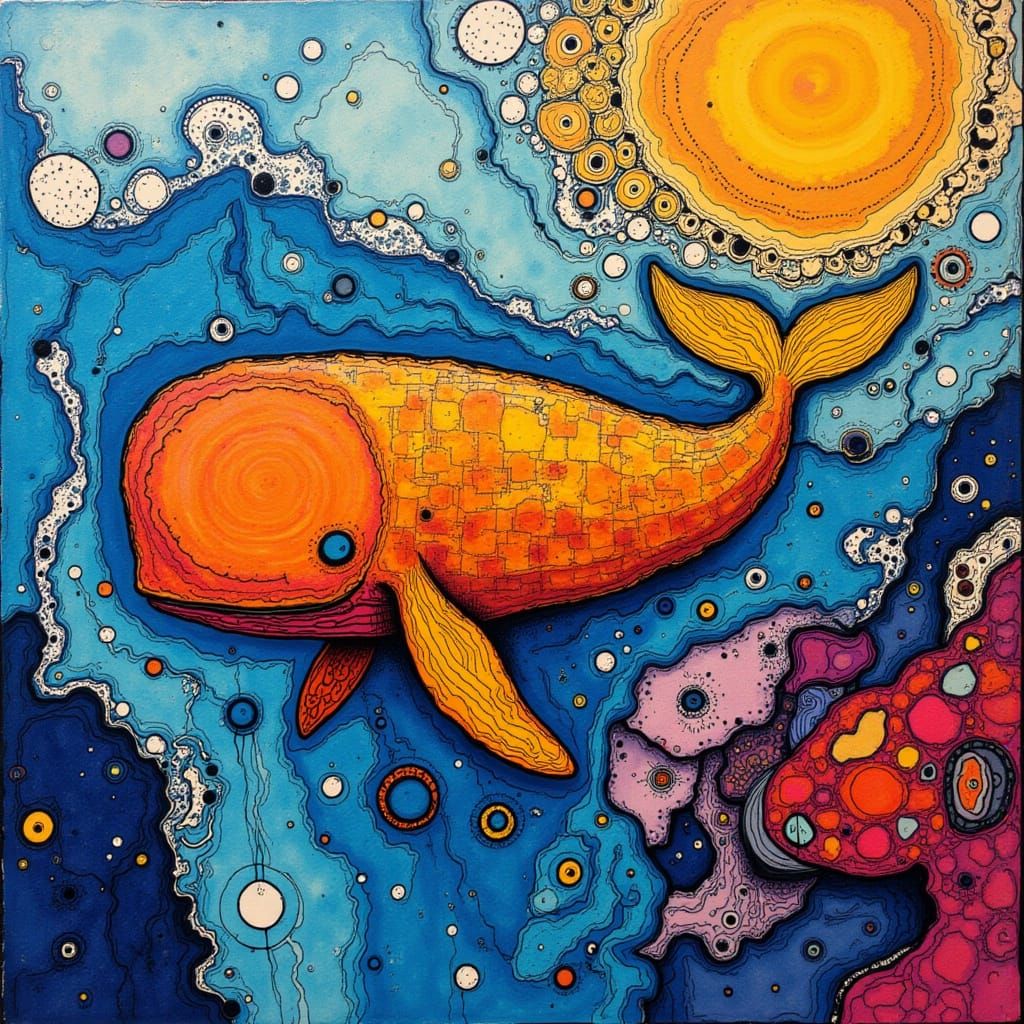 Vibrant Abstract Whale in Iridescent Ocean